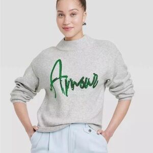 a new day Gray Turtleneck Sweater with Green Amour Design